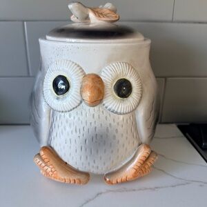 Charming Owl Ceramic Jar - Gray and Orange vintage